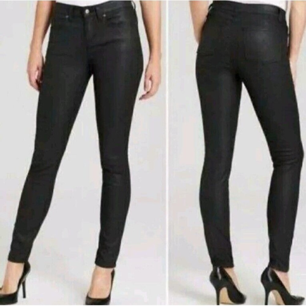 Eileen Fisher Women Black Organic Cotton Waxed Stretch Denim Skinny Jeans Sz 12P
